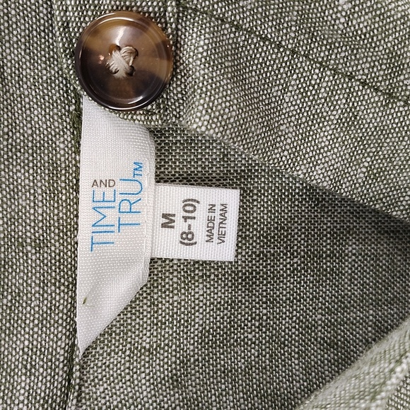 Time & Tru Linen Blend Green Dress Size Medium Quarter Button Drawstring Waist - Picture 4 of 9
